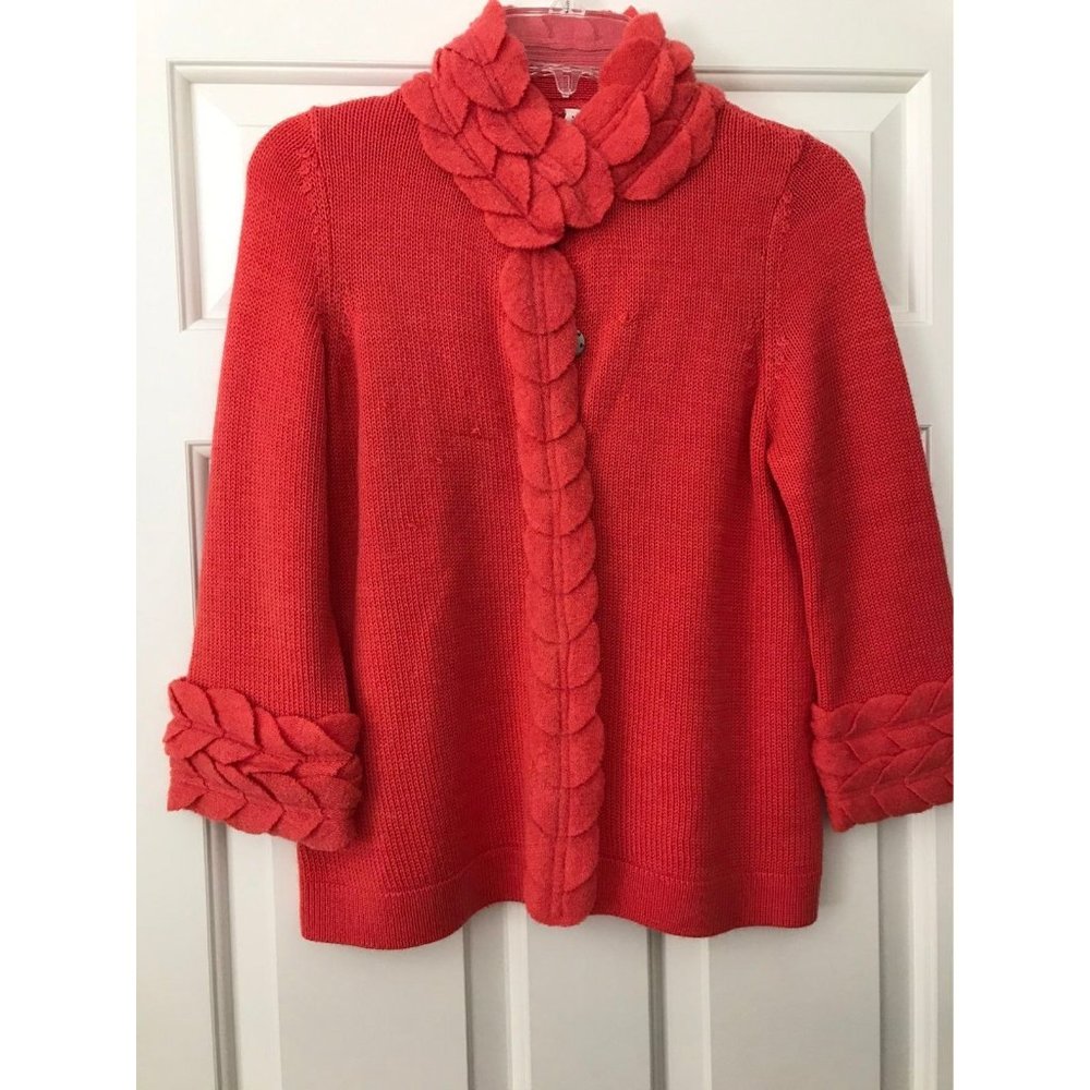 Moth brand orange cardigan sweater with leaf detailing